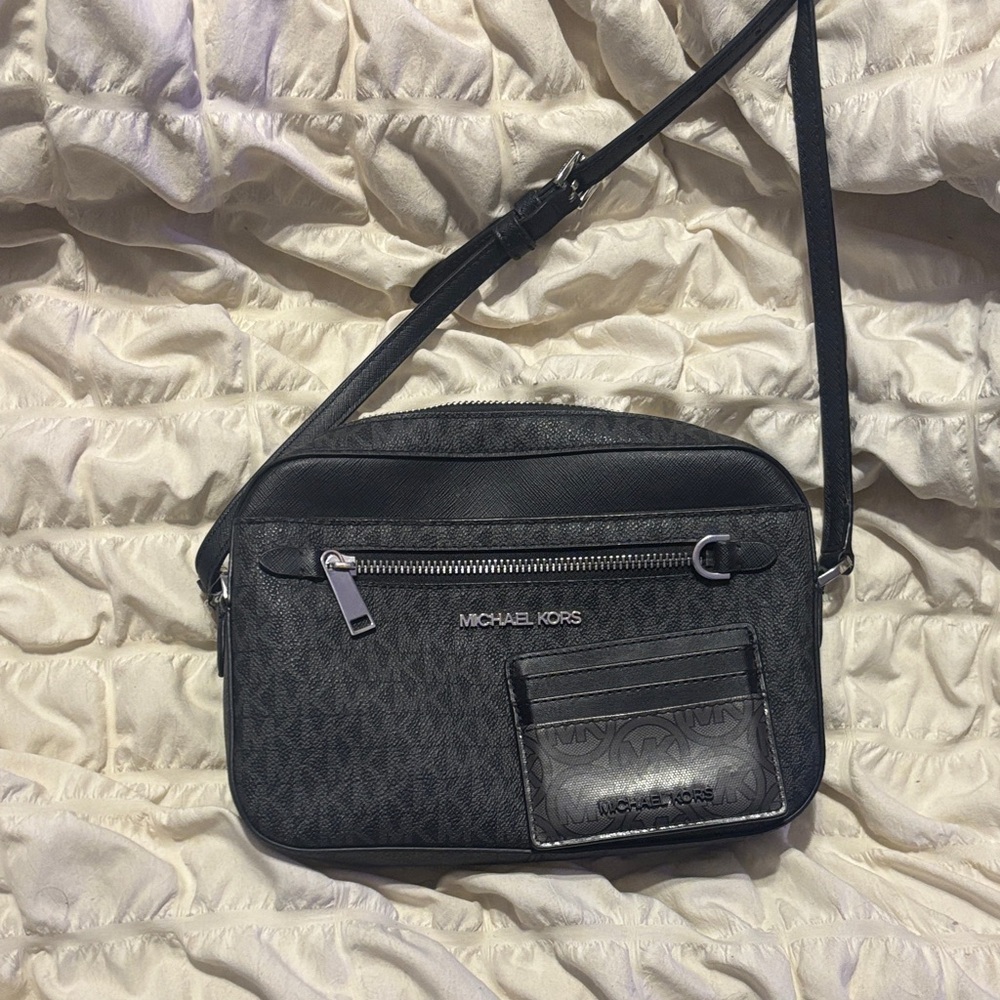 Michael Kors Black and Silver Crossbody Bag With Matching Wallet